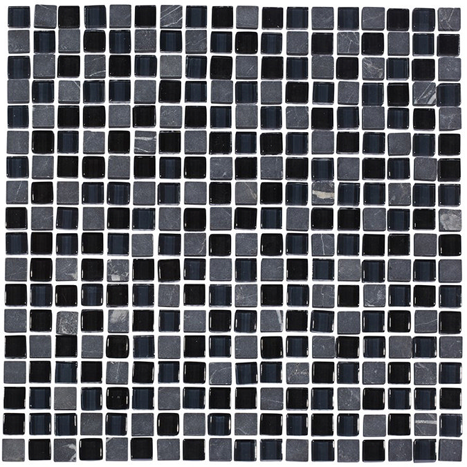 Quartz 1 Black Glass Mix Mosaic Tile Sheet (306x306mm) Large Image