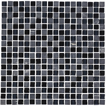Quartz 1 Black Glass Mix Mosaic Tile Sheet (306x306mm)  Profile Large Image