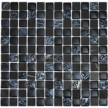Quartz 1 Black Glass/Stone Mix Mosaic Tile Sheet (300x300mm) Profile Large Image
