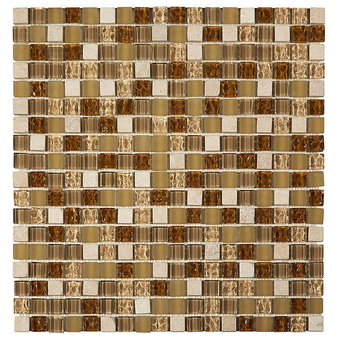 Quartz 1 Gold Stone/Glass/Metal Mix Mosaic Tile Sheet (305x305mm) Large Image