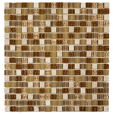 Quartz 1 Gold Stone/Glass/Metal Mix Mosaic Tile Sheet (305x305mm) Profile Large Image