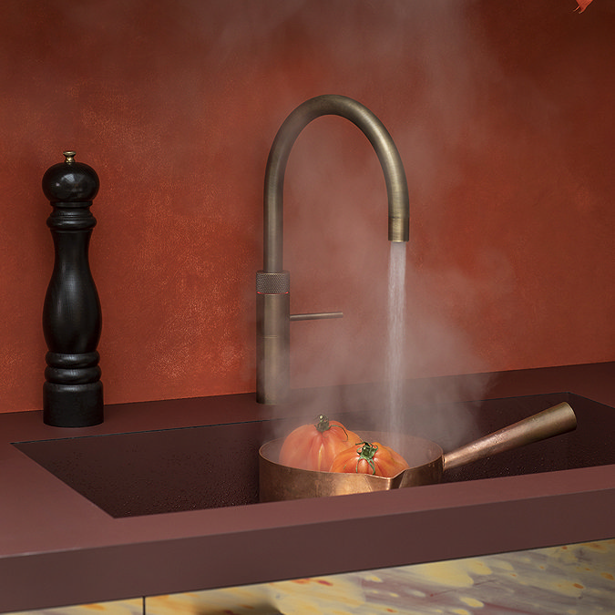 Quooker Classic Fusion Round Patinated Brass Tap with PRO3 Boiling Water Tank