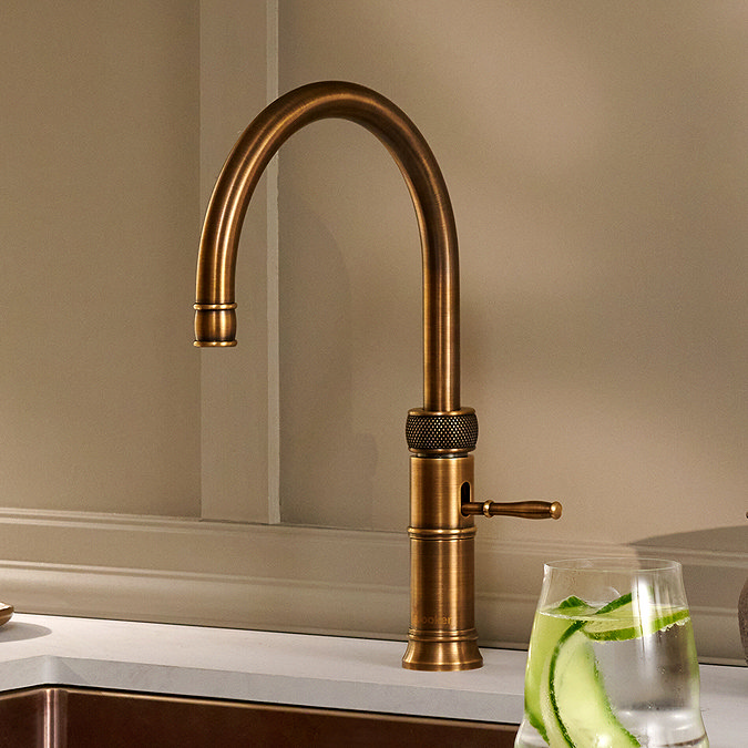 Quooker Classic Fusion Round Patinated Brass Tap with PRO3 Boiling Water Tank