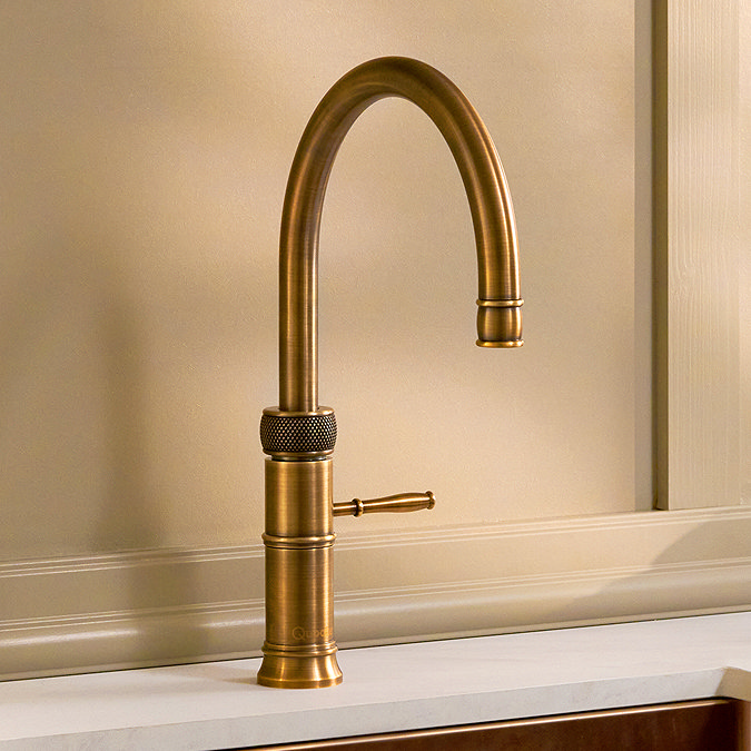 Quooker Classic Fusion Round Patinated Brass Tap with PRO3 Boiling Water Tank