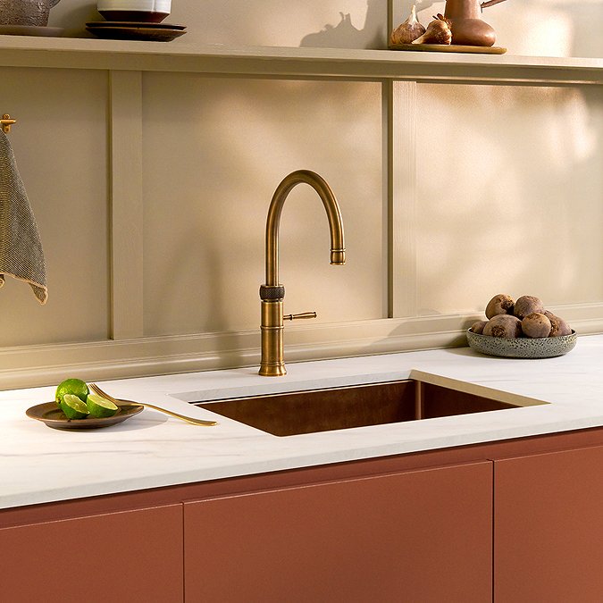 Quooker Classic Fusion Round Patinated Brass Tap with with Combi+ Boiling Water Tank