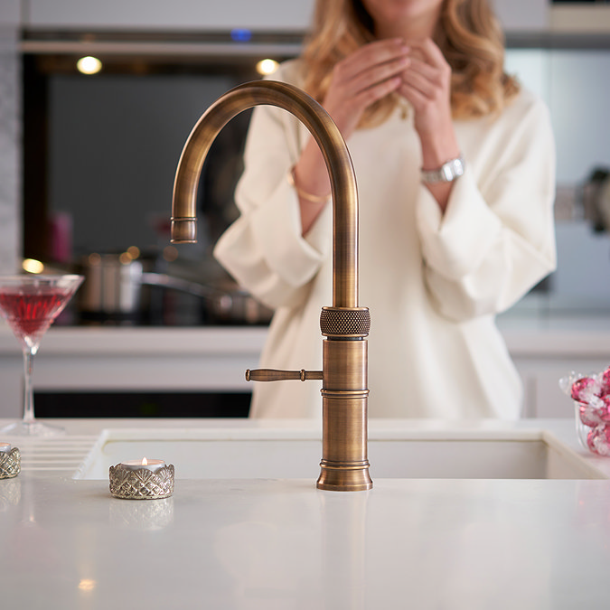 Quooker Classic Fusion Round Patinated Brass Tap with with Combi+ Boiling Water Tank
