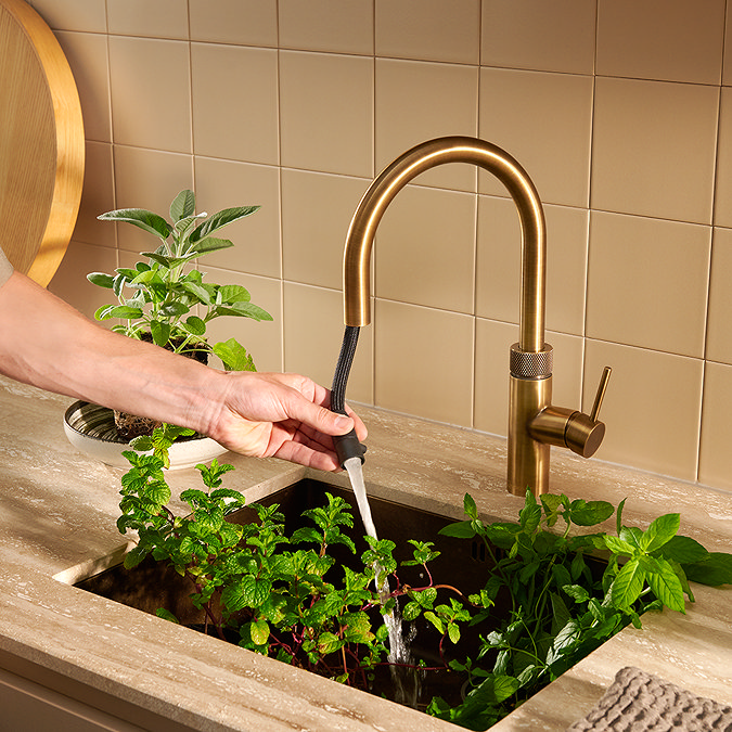 Quooker Flex Pull Out Hose Patinated Brass Tap with PRO3 Boiling Water Tank