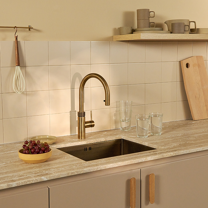 Quooker Flex Round Pull Out Hose Patinated Brass Tap with Combi+ Boiling Water Tank