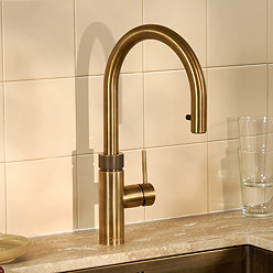 Quooker Flex Round Pull Out Hose Patinated Brass Tap with Combi+ Boiling Water Tank
