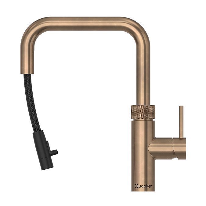 Quooker Flex Square Pull Out Hose Patinated Brass Tap with Combi+ Boiling Water Tank