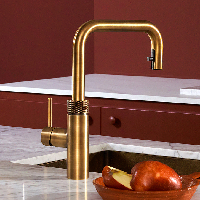 Quooker Flex Square Pull Out Hose Patinated Brass Tap with Combi+ Boiling Water Tank
