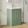 Radius 600mm Floor Standing 2 Door Vanity Unit with Chrome Bar Handles - Satin Green