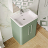 Radius 600mm Floor Standing 2 Door Vanity Unit with Chrome Bar Handles - Satin Green