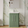Radius 600mm Floor Standing 2 Door Vanity Unit with Chrome Bar Handles - Satin Green