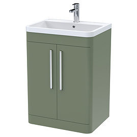 Radius 600mm Floor Standing 2 Door Vanity Unit with Chrome Bar Handles - Satin Green