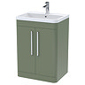 Radius 600mm Floor Standing 2 Door Vanity Unit with Chrome Bar Handles - Satin Green