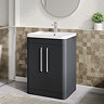 Radius 600mm Floor Standing 2 Door Vanity Unit with Chrome Bar Handles - Soft Black