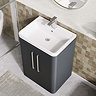 Radius 600mm Floor Standing 2 Door Vanity Unit with Chrome Bar Handles - Soft Black
