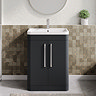 Radius 600mm Floor Standing 2 Door Vanity Unit with Chrome Bar Handles - Soft Black