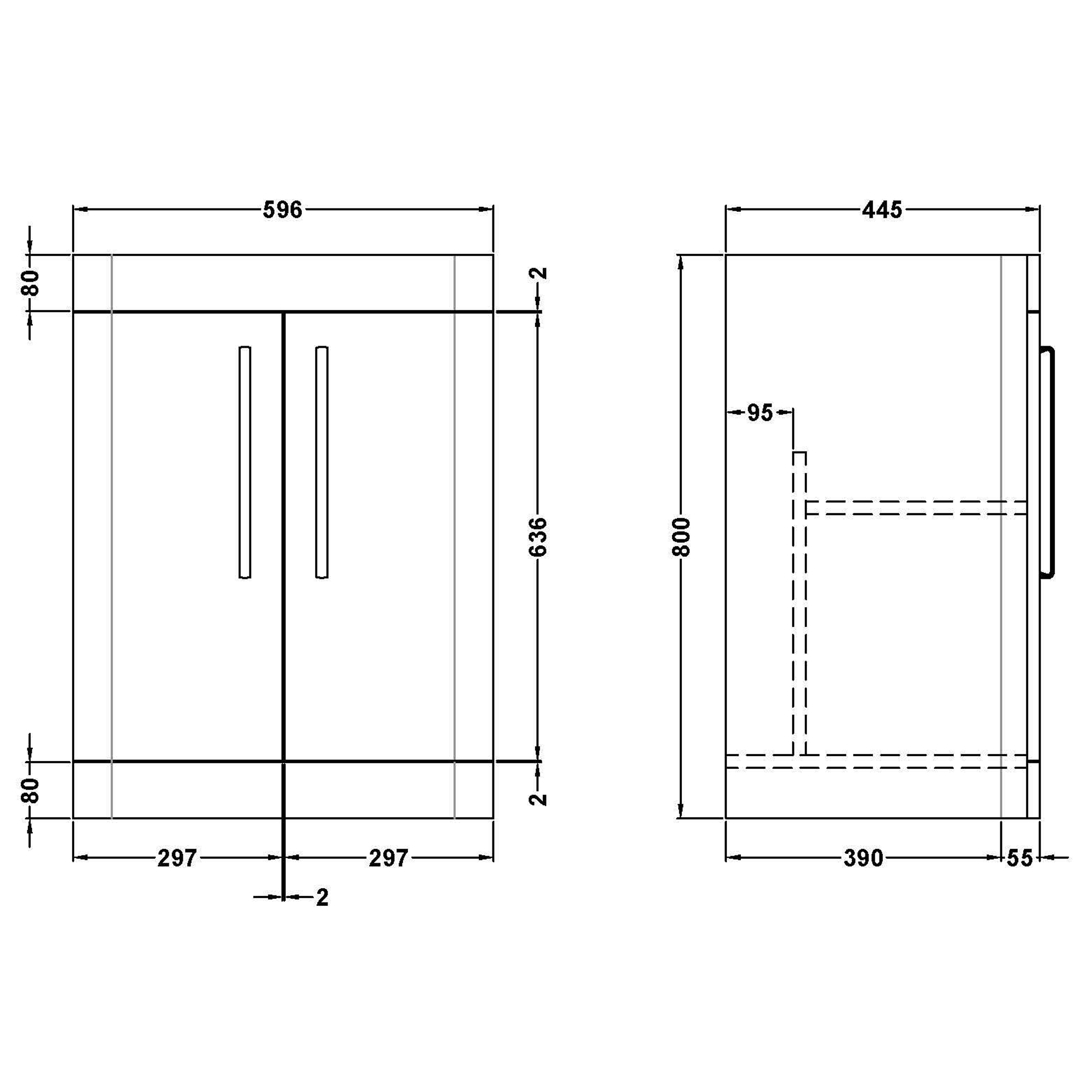 Radius 600mm Floor Standing 2 Door Vanity Unit with Chrome Bar Handles - Soft Black
