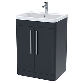 Radius 600mm Floor Standing 2 Door Vanity Unit with Chrome Bar Handles - Soft Black