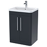 Radius 600mm Floor Standing 2 Door Vanity Unit with Chrome Bar Handles - Soft Black