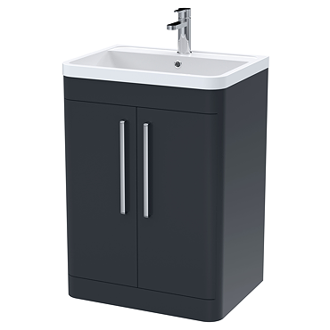 Radius 600mm Floor Standing 2 Door Vanity Unit with Chrome Bar Handles - Soft Black