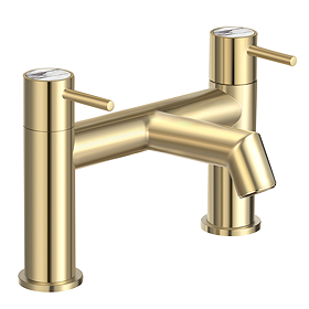 Radius Custom Brushed Brass Bath Filler Tap Arctic White Marble Effect