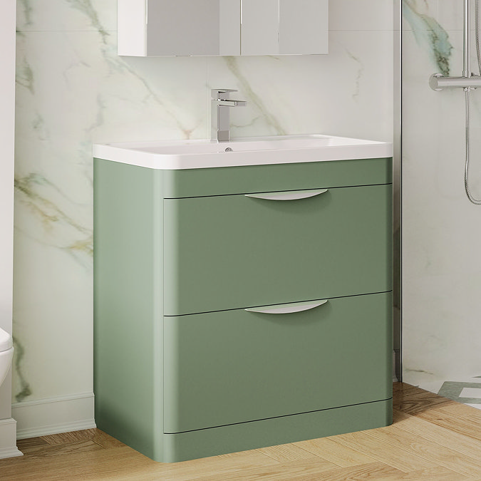 Radius Floor Standing Vanity Unit with Chrome Handles W800 x D445mm - Satin Green
