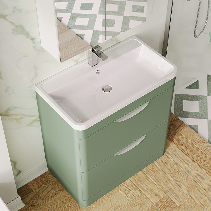 Radius Floor Standing Vanity Unit with Chrome Handles W800 x D445mm - Satin Green