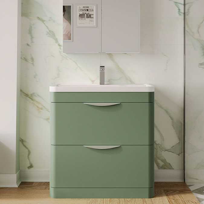 Radius Floor Standing Vanity Unit with Chrome Handles W800 x D445mm - Satin Green