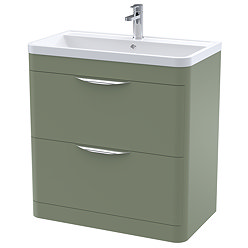 Radius Floor Standing Vanity Unit with Chrome Handles W800 x D445mm - Satin Green