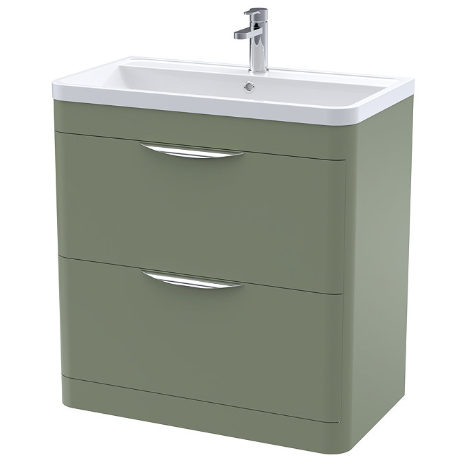Radius Floor Standing Vanity Unit with Chrome Handles W800 x D445mm - Satin Green