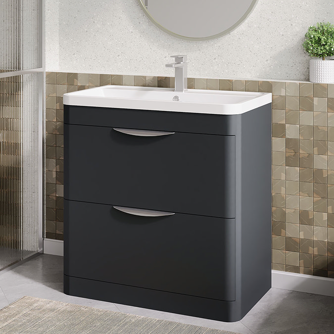 Radius Floor Standing Vanity Unit with Chrome Handles W800 x D445mm - Soft Black