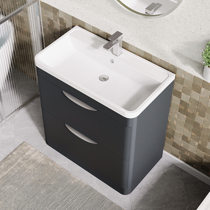 Radius Floor Standing Vanity Unit with Chrome Handles W800 x D445mm - Soft Black
