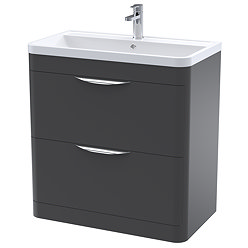 Radius Floor Standing Vanity Unit with Chrome Handles W800 x D445mm - Soft Black