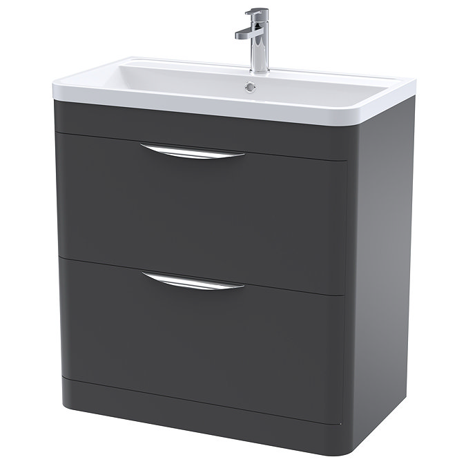 Radius Floor Standing Vanity Unit with Chrome Handles W800 x D445mm - Soft Black