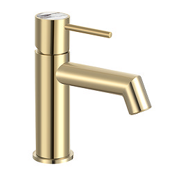 Radius Custom Brushed Brass Mono Basin Mixer Tap - Arctic White Marble Effect