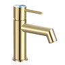 Radius Custom Brushed Brass Mono Basin Mixer Tap - Indigo Marble Effect