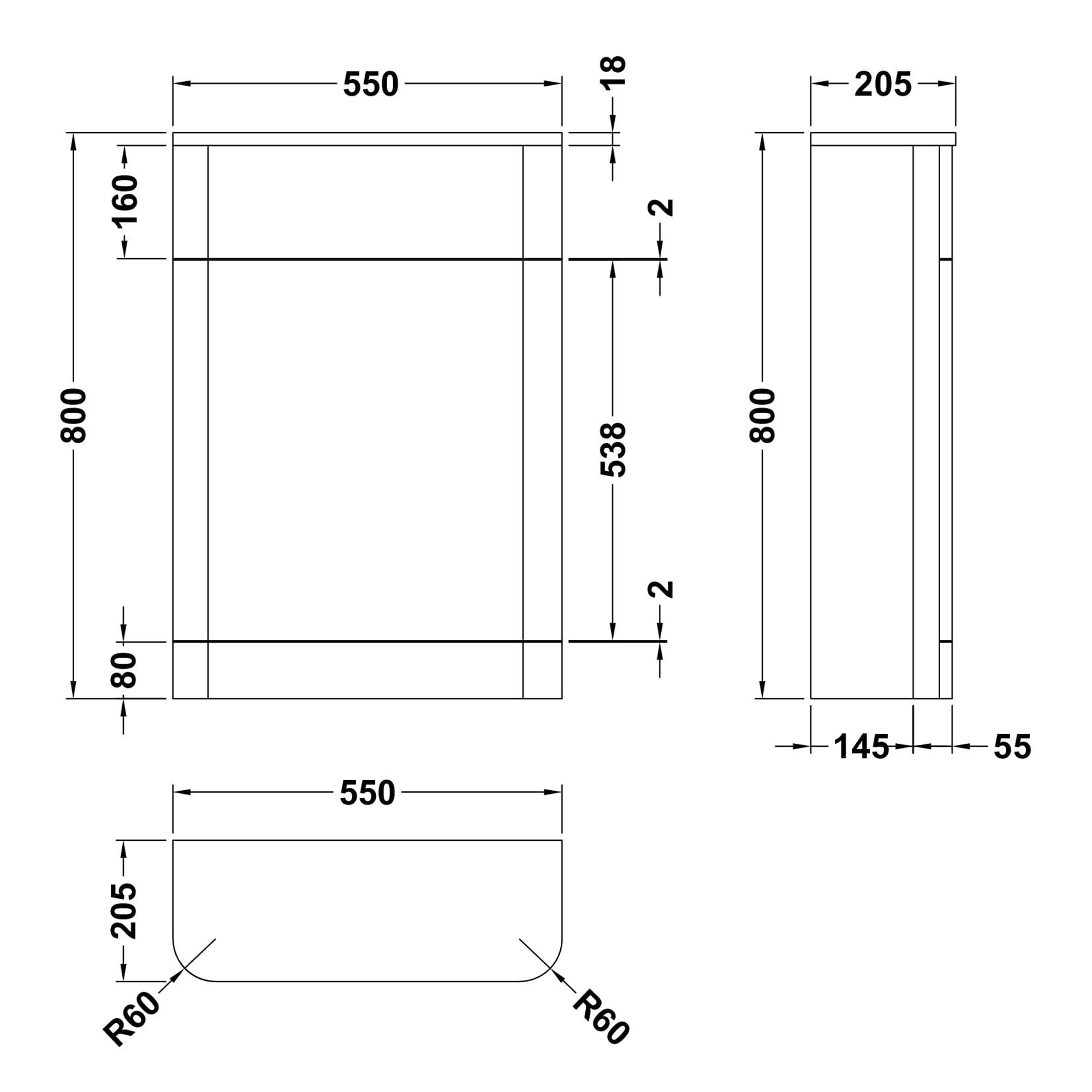 Radius Satin Green Back to Wall WC Unit W550 x D200mm
