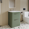 Radius Satin Green Floor Standing Vanity Unit with Chrome Handles - W600 x D445mm