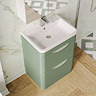 Radius Satin Green Floor Standing Vanity Unit with Chrome Handles - W600 x D445mm