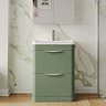 Radius Satin Green Floor Standing Vanity Unit with Chrome Handles - W600 x D445mm