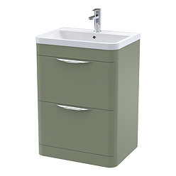 Radius Satin Green Floor Standing Vanity Unit with Chrome Handles - W600 x D445mm