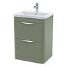 Radius Satin Green Floor Standing Vanity Unit with Chrome Handles - W600 x D445mm