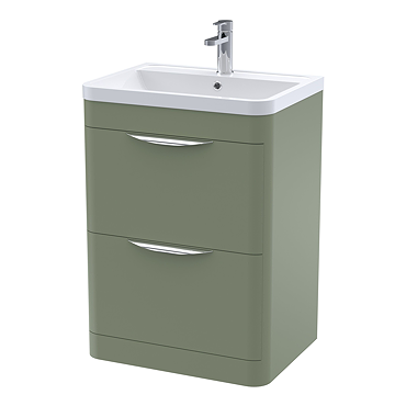 Radius Satin Green Floor Standing Vanity Unit with Chrome Handles - W600 x D445mm