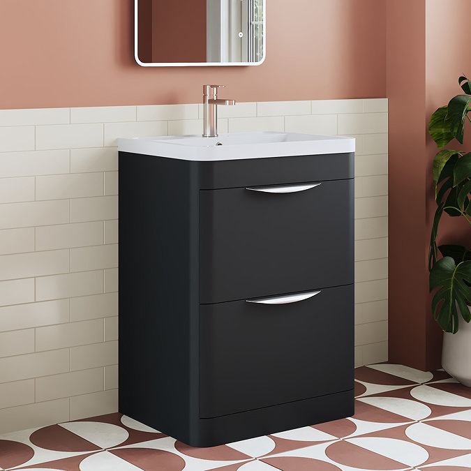 Floor Standing Vanity Unit with Chrome Handles - W600 x D445mm