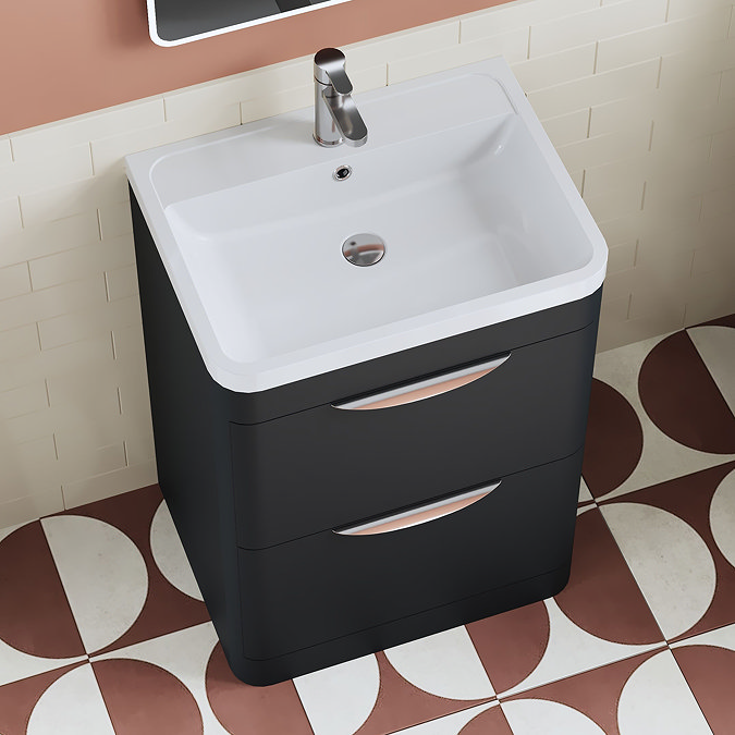 Floor Standing Vanity Unit with Chrome Handles - W600 x D445mm