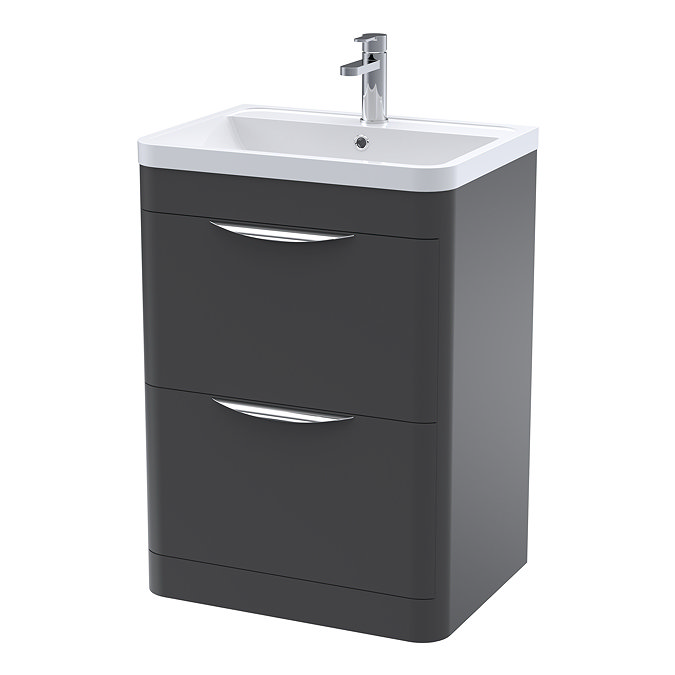Floor Standing Vanity Unit with Chrome Handles - W600 x D445mm