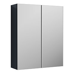 Radius Soft Black Minimalist Mirror Cabinet with 2 Doors W617 x D110mm